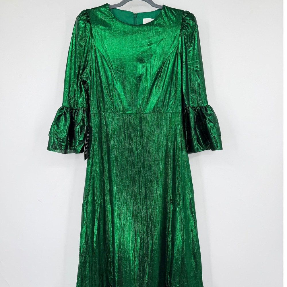 Pomander Place Lillith Dress Emerald Green Medium Metallic Ruffle Midi Dress NWT - Picture 3 of 9